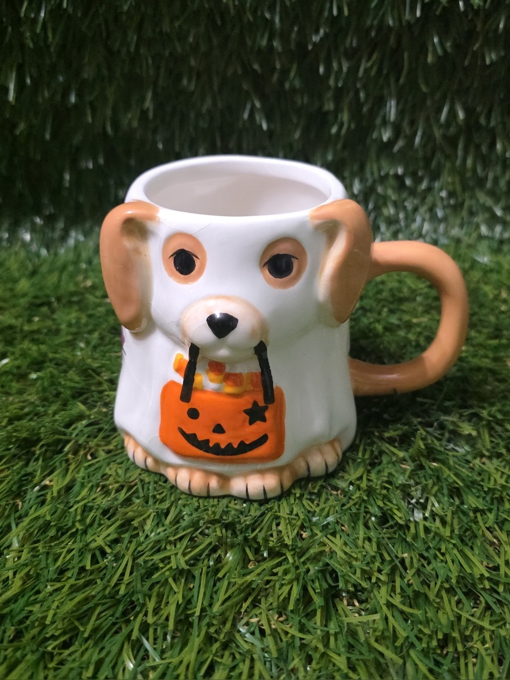 Dog Halloween Ceramic Mug — Orange and White